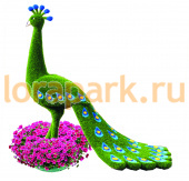 ПАВЛИН зеленый с цветочным кашпо, арт-объект, топиарная фигура