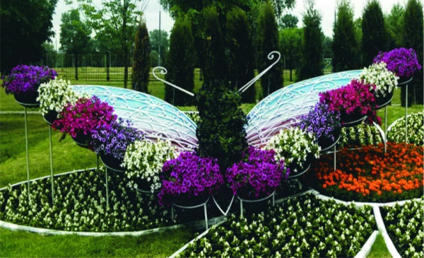 БАБОЧКА Алтея 12, крылья с цветной подложкой, цветочница с термо-чашами от производителя: завод городской уличной мебели Lora-Park