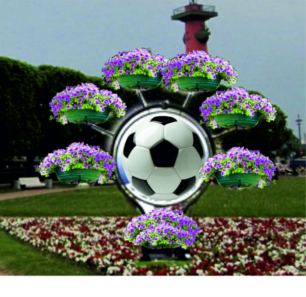 МЕЛЬНИЦА 6 с футбольным мячом, цветочница с термочашами и декоративной фигурой мяча от производителя: завод городской уличной мебели Lora-Park