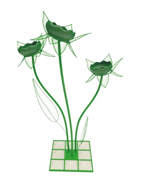 Букет ТРИО 1 (c лепестками и листьями), цветочница с термо-чашами д.50см