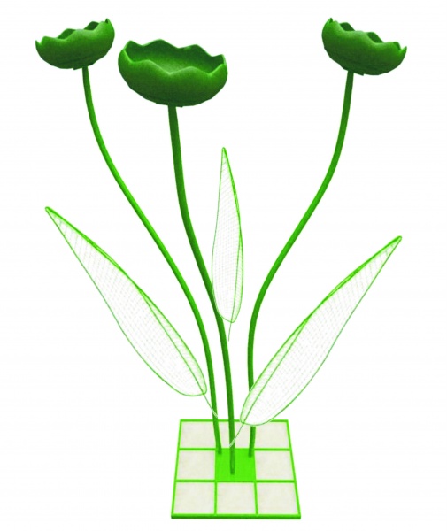 Букет ТРИО 2 (без лепестков, с листьями), цветочница с термо-чашами д.50см