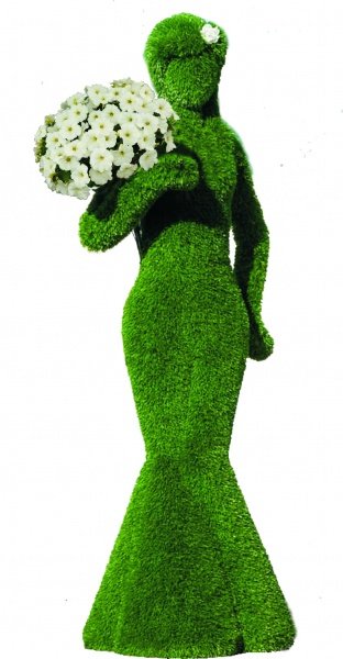 ДАМА с цветочным кашпо, топиарная фигура с искусственным озеленением от производителя: завод городской уличной мебели Lora-Park